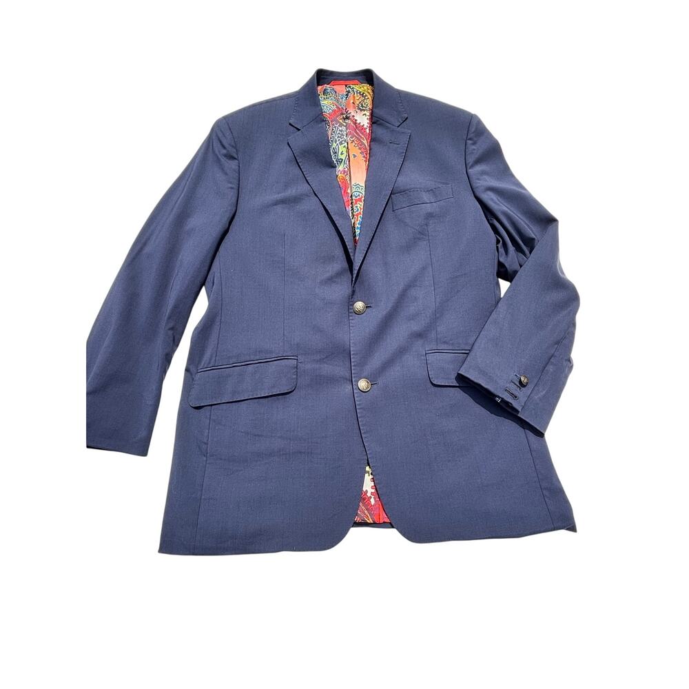 Robert Graham Navy Wool Two Button Single Breasted Blazer 40